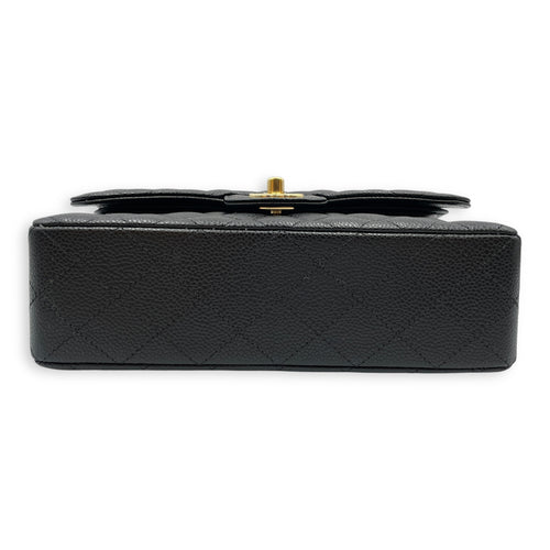 Classic double flap Black Shoulder Bag in Caviar Leather, Gold hardware