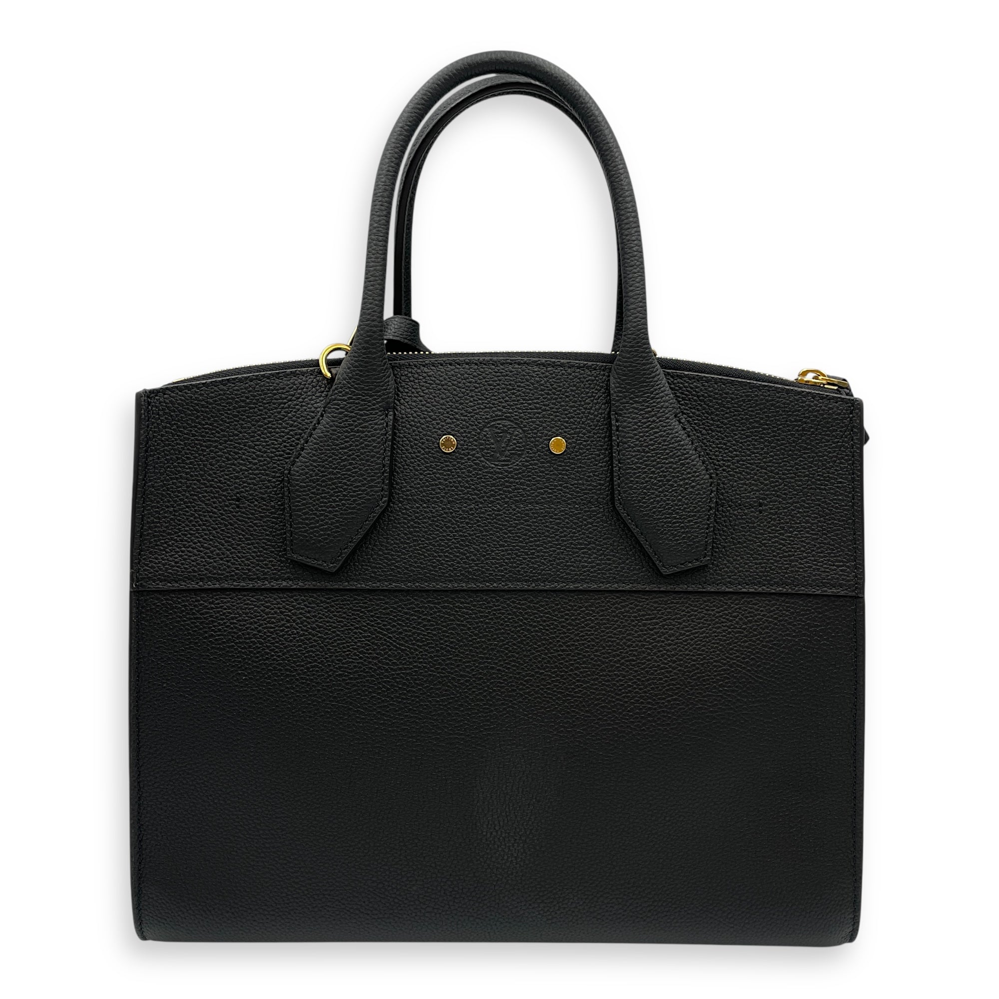 City steamer MM Black Top Handle Bag in Calfskin, Gold hardware