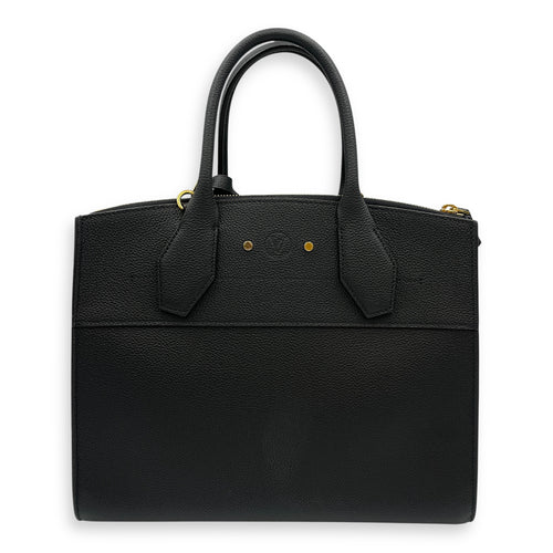 City steamer MM Black Top Handle Bag in Calfskin, Gold hardware