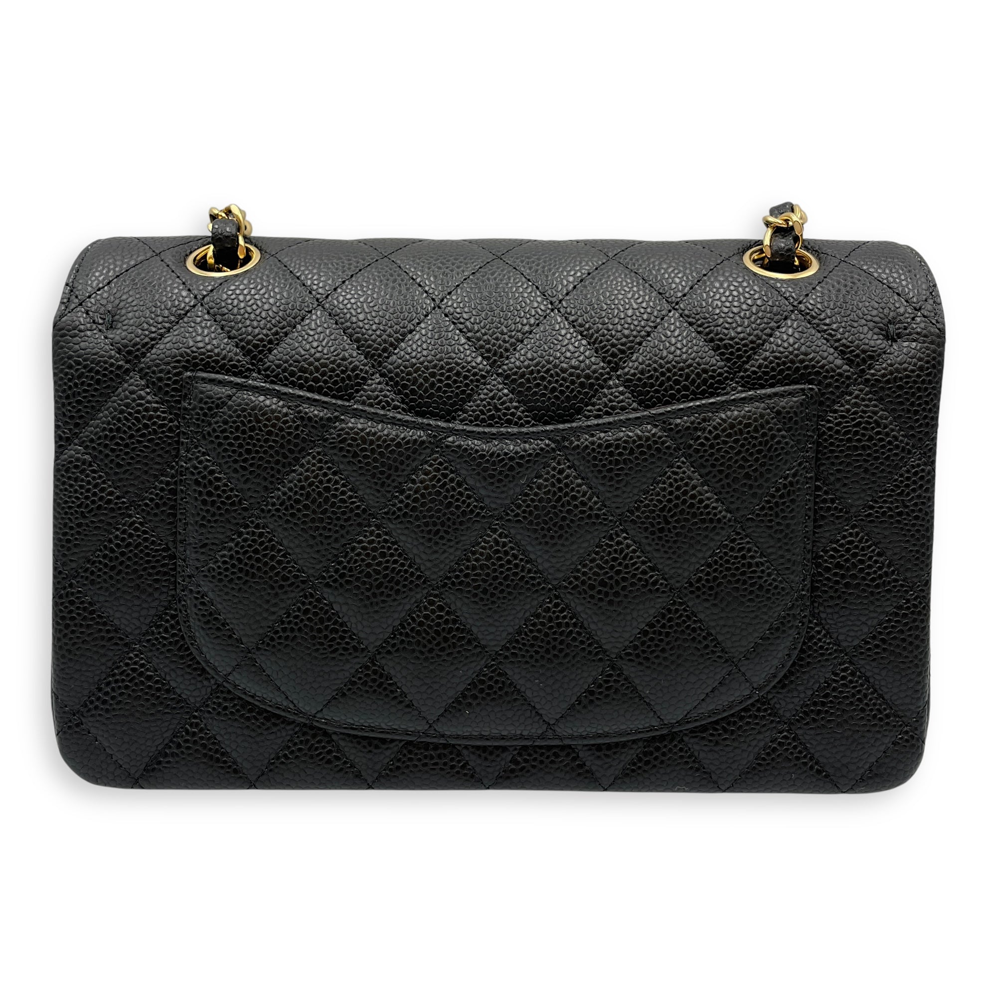 Classic double flap Black Shoulder Bag in Caviar Leather, Gold hardware