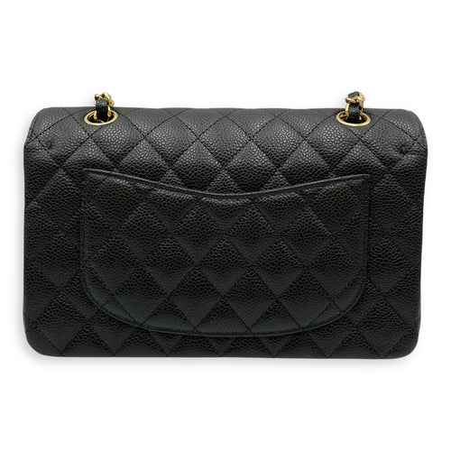 Classic double flap Black Shoulder Bag in Caviar Leather, Gold hardware