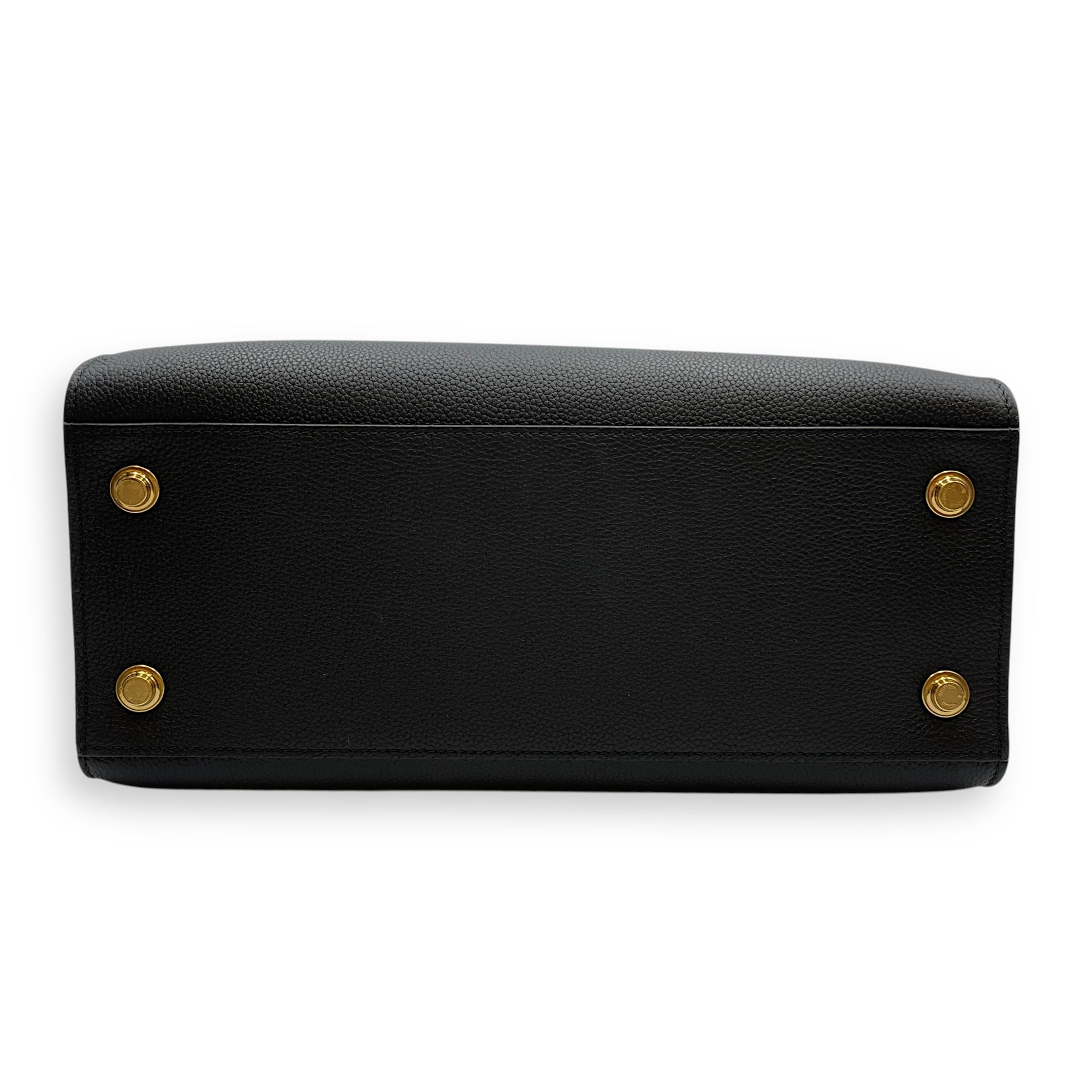 City steamer MM Black Top Handle Bag in Calfskin, Gold hardware