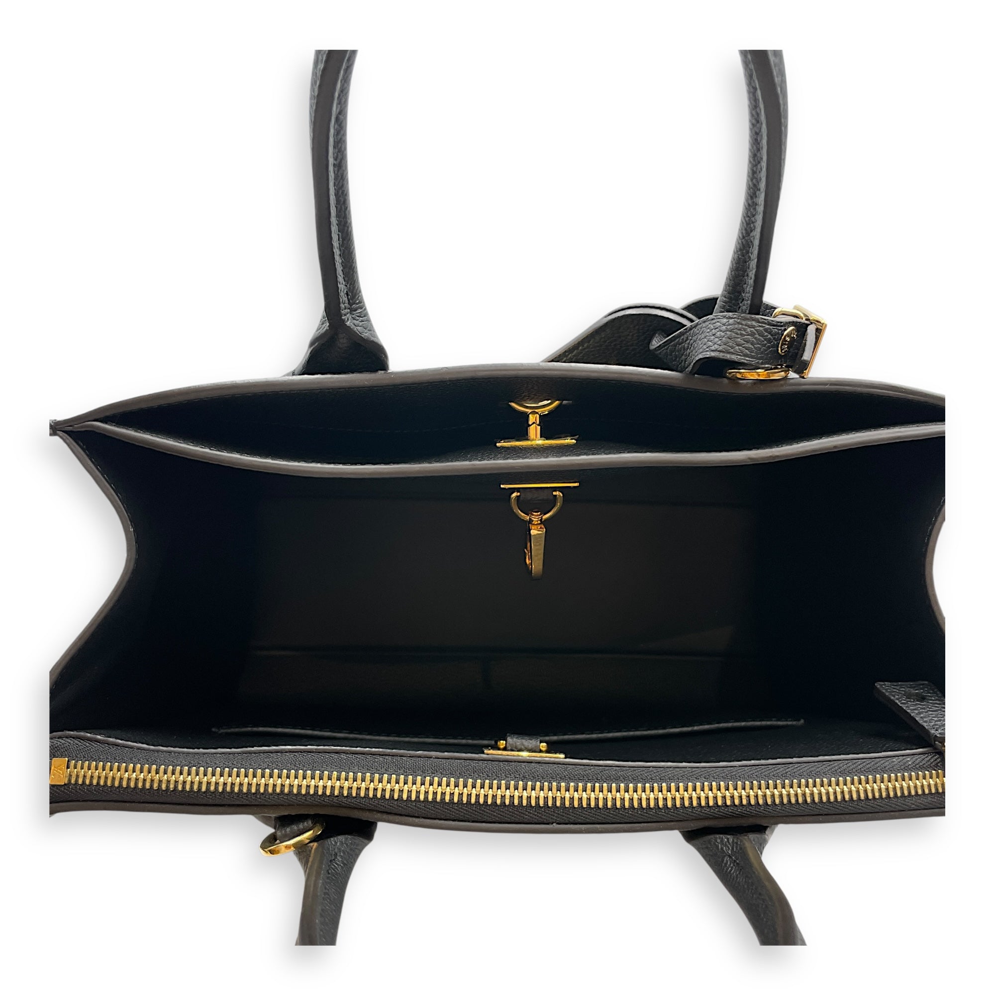 City steamer MM Black Top Handle Bag in Calfskin, Gold hardware