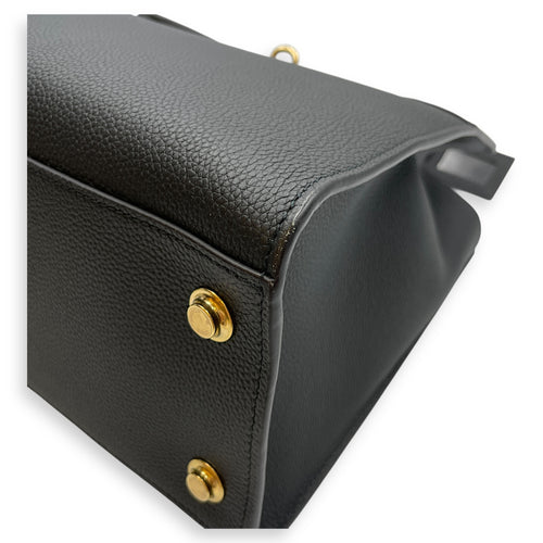 City steamer MM Black Top Handle Bag in Calfskin, Gold hardware