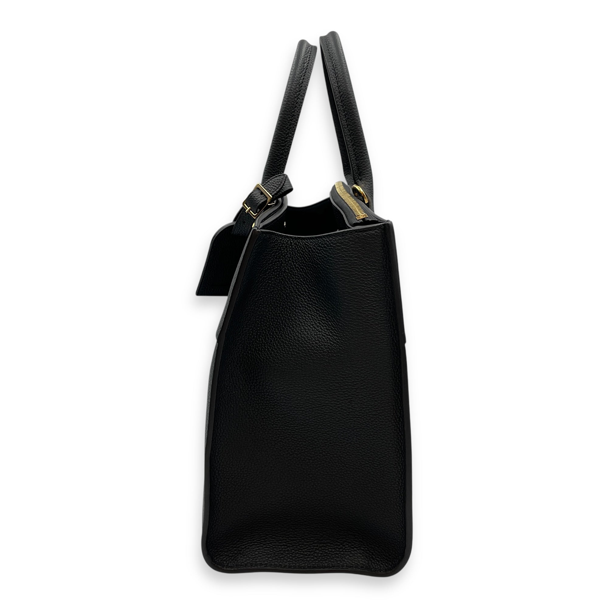 City steamer MM Black Top Handle Bag in Calfskin, Gold hardware