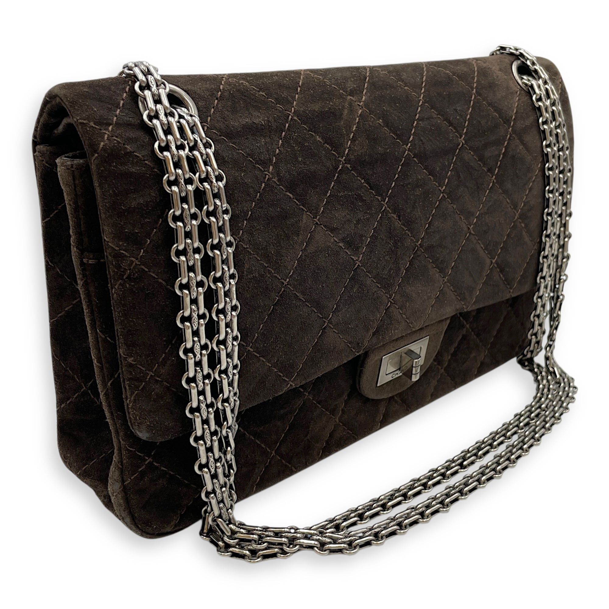 Reissue double flap Brown Shoulder Bag, Silver hardware
