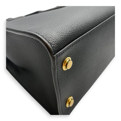 City steamer MM Black Top Handle Bag in Calfskin, Gold hardware