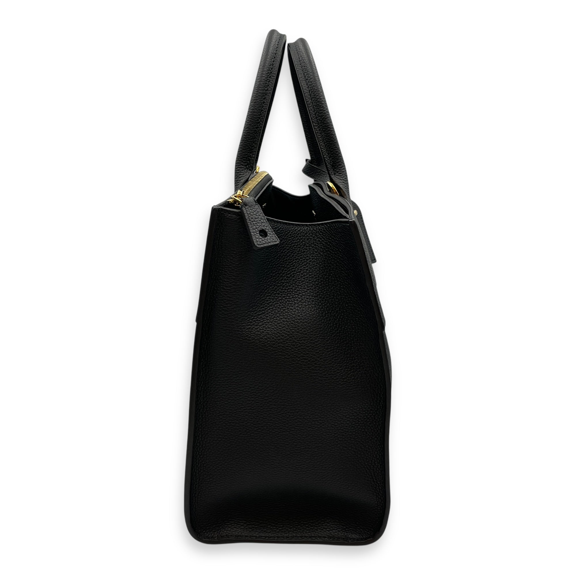 City steamer MM Black Top Handle Bag in Calfskin, Gold hardware
