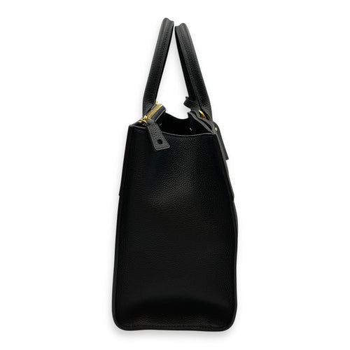 City steamer MM Black Top Handle Bag in Calfskin, Gold hardware