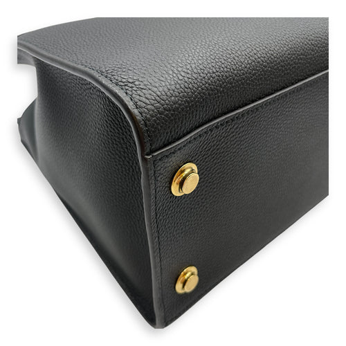 City steamer MM Black Top Handle Bag in Calfskin, Gold hardware
