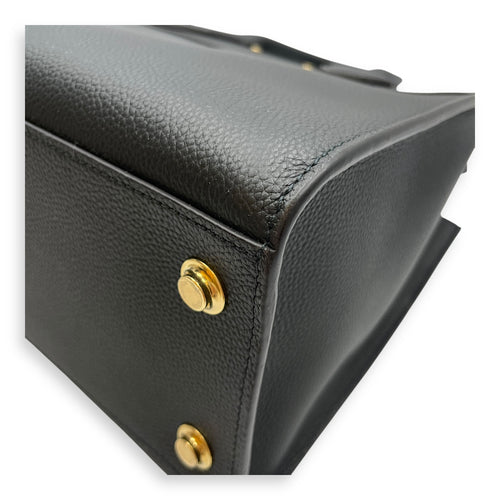 City steamer MM Black Top Handle Bag in Calfskin, Gold hardware
