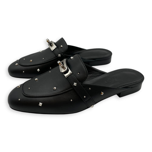 Oz Mule 36 Black Sandals in Calfskin, Palladium hardware