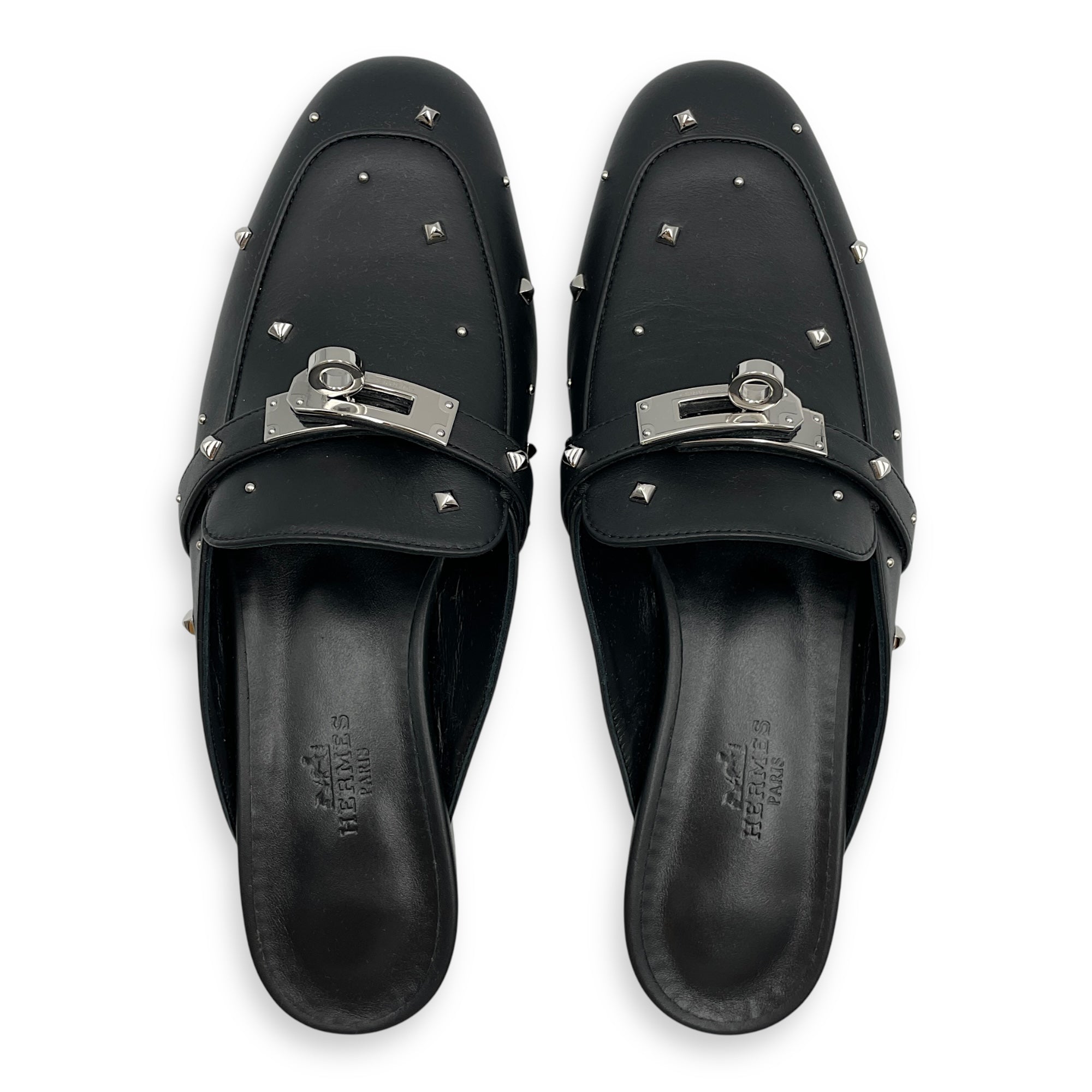 Oz Mule 36 Black Sandals in Calfskin, Palladium hardware