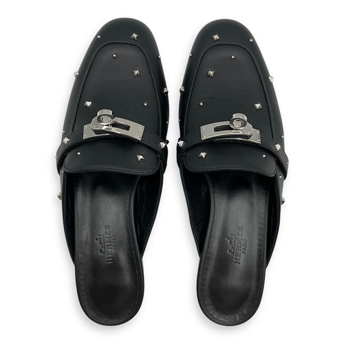 Oz Mule 36 Black Sandals in Calfskin, Palladium hardware