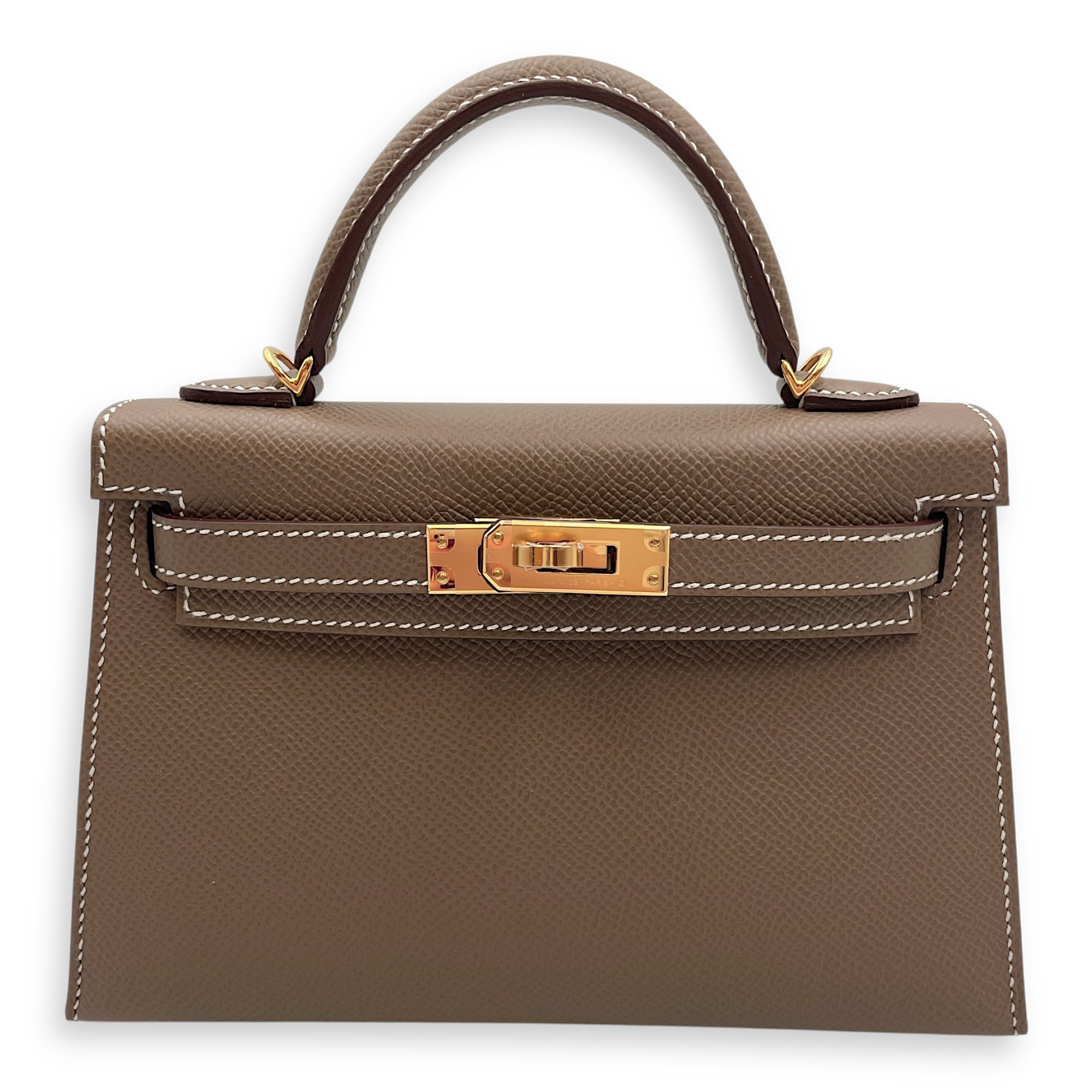 Sellier Kelly 20 Etoupe in Epsom, Gold hardware