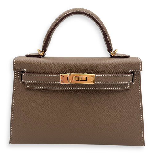 Sellier Kelly 20 Etoupe in Epsom, Gold hardware