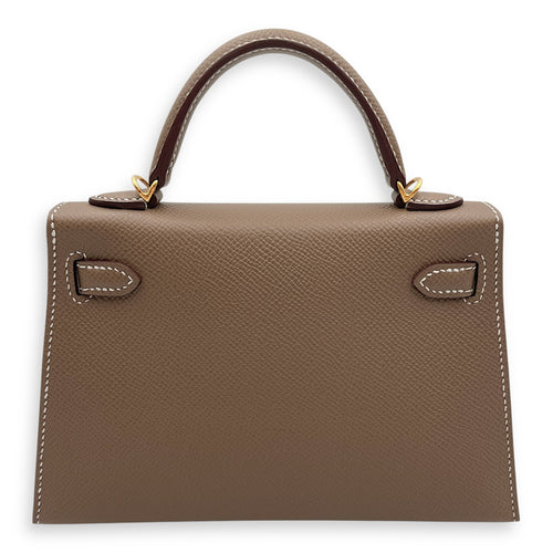 Sellier Kelly 20 Etoupe in Epsom, Gold hardware