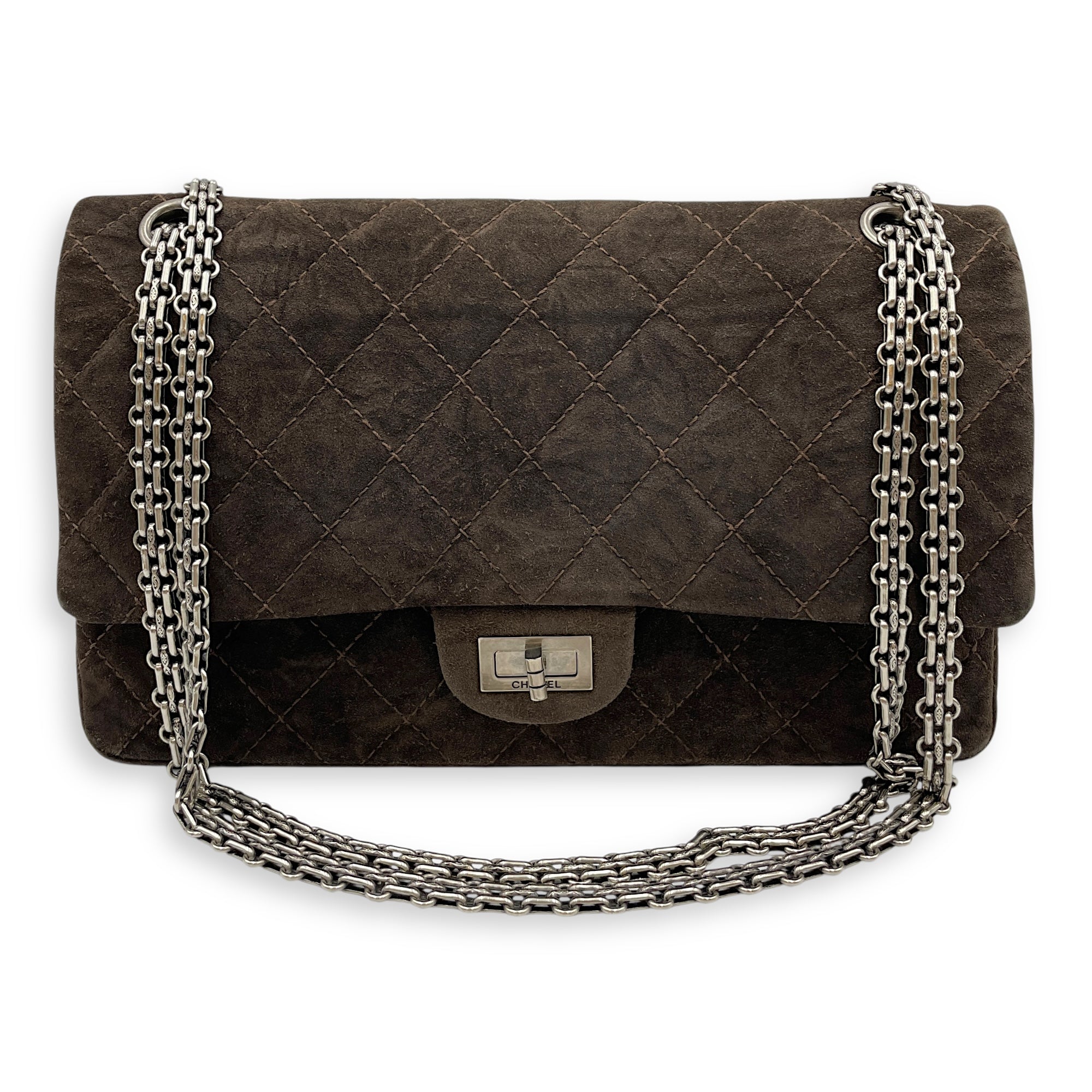 Reissue double flap Brown Shoulder Bag, Silver hardware