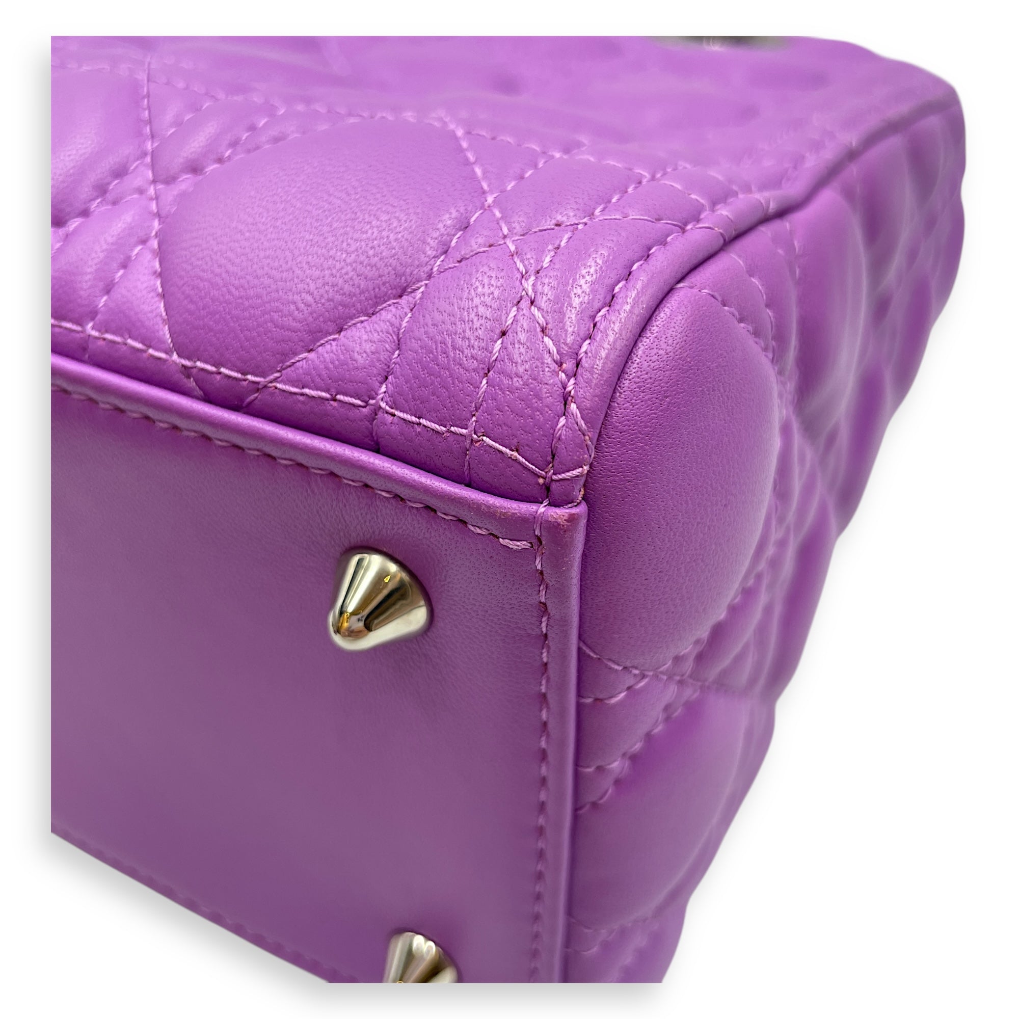 Lady Dior Medium Purple Top Handle Bag in Lambskin, Silver hardware