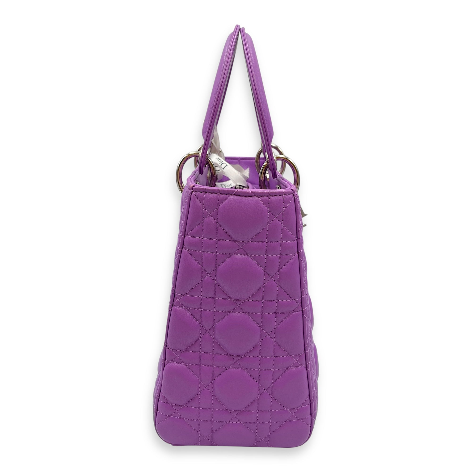 Lady Dior Medium Purple Top Handle Bag in Lambskin, Silver hardware