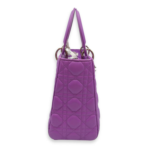 Lady Dior Medium Purple Top Handle Bag in Lambskin, Silver hardware