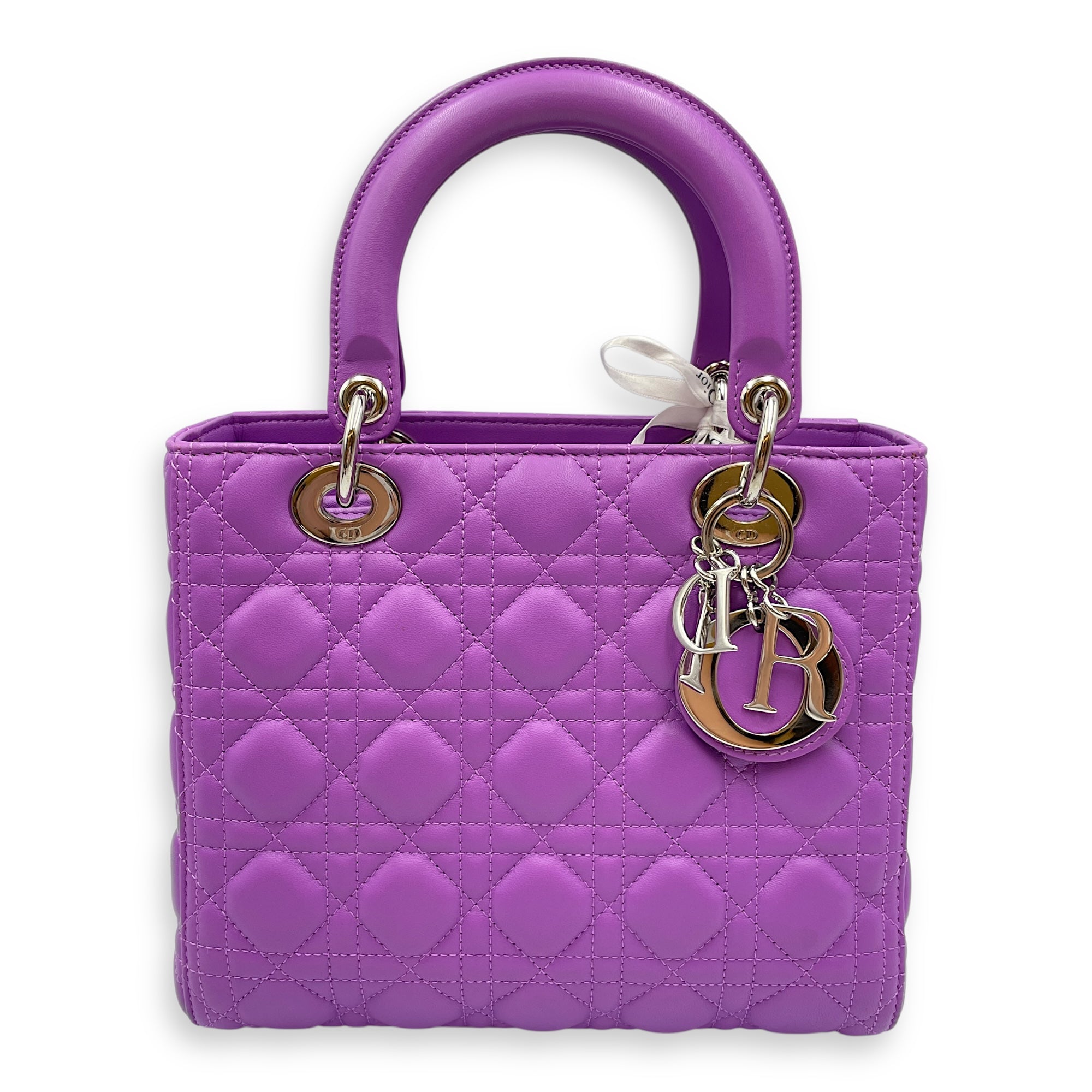 Lady Dior Medium Purple Top Handle Bag in Lambskin, Silver hardware