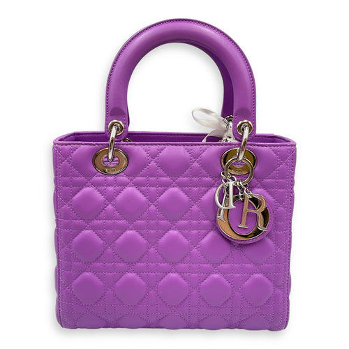 Lady Dior Medium Purple Top Handle Bag in Lambskin, Silver hardware