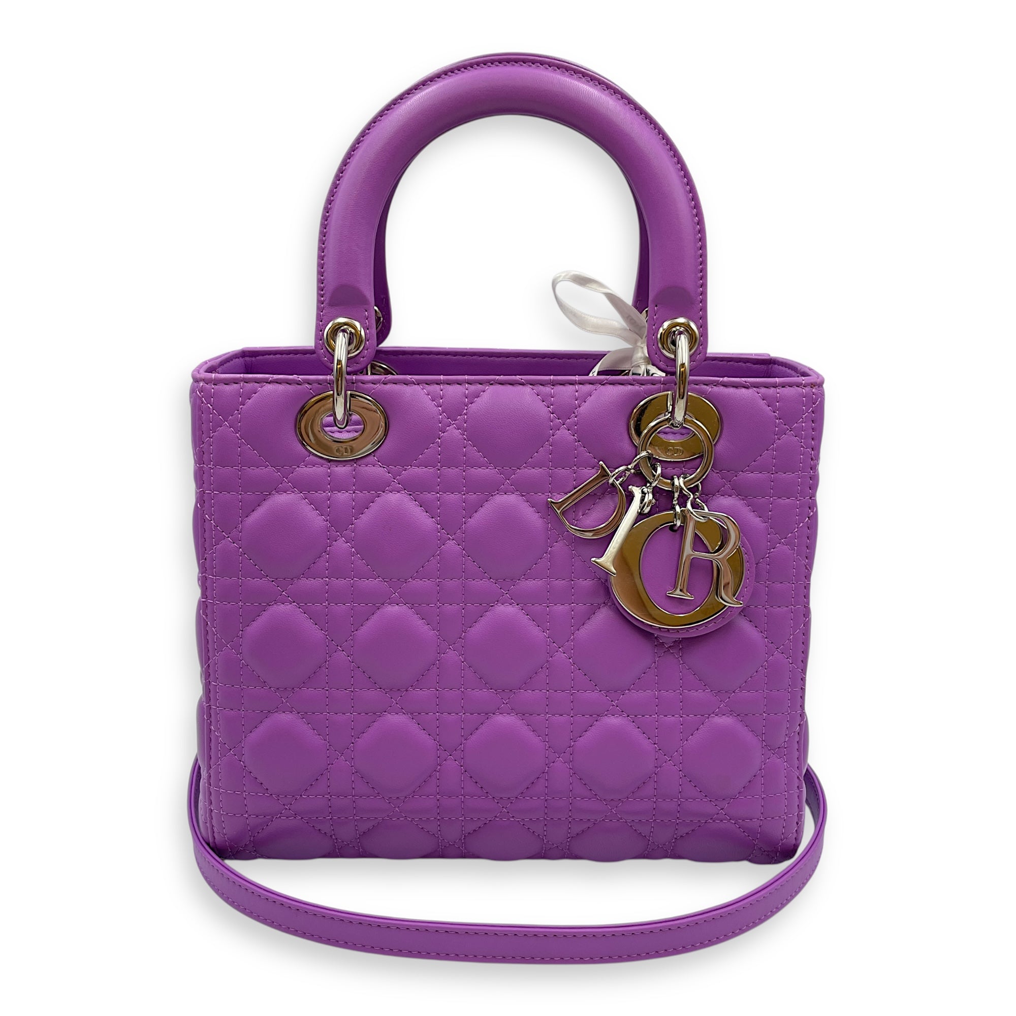 Lady Dior Medium Purple Top Handle Bag in Lambskin, Silver hardware