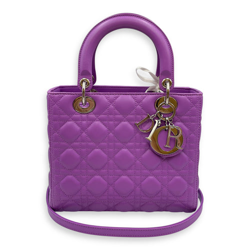 Lady Dior Medium Purple Top Handle Bag in Lambskin, Silver hardware