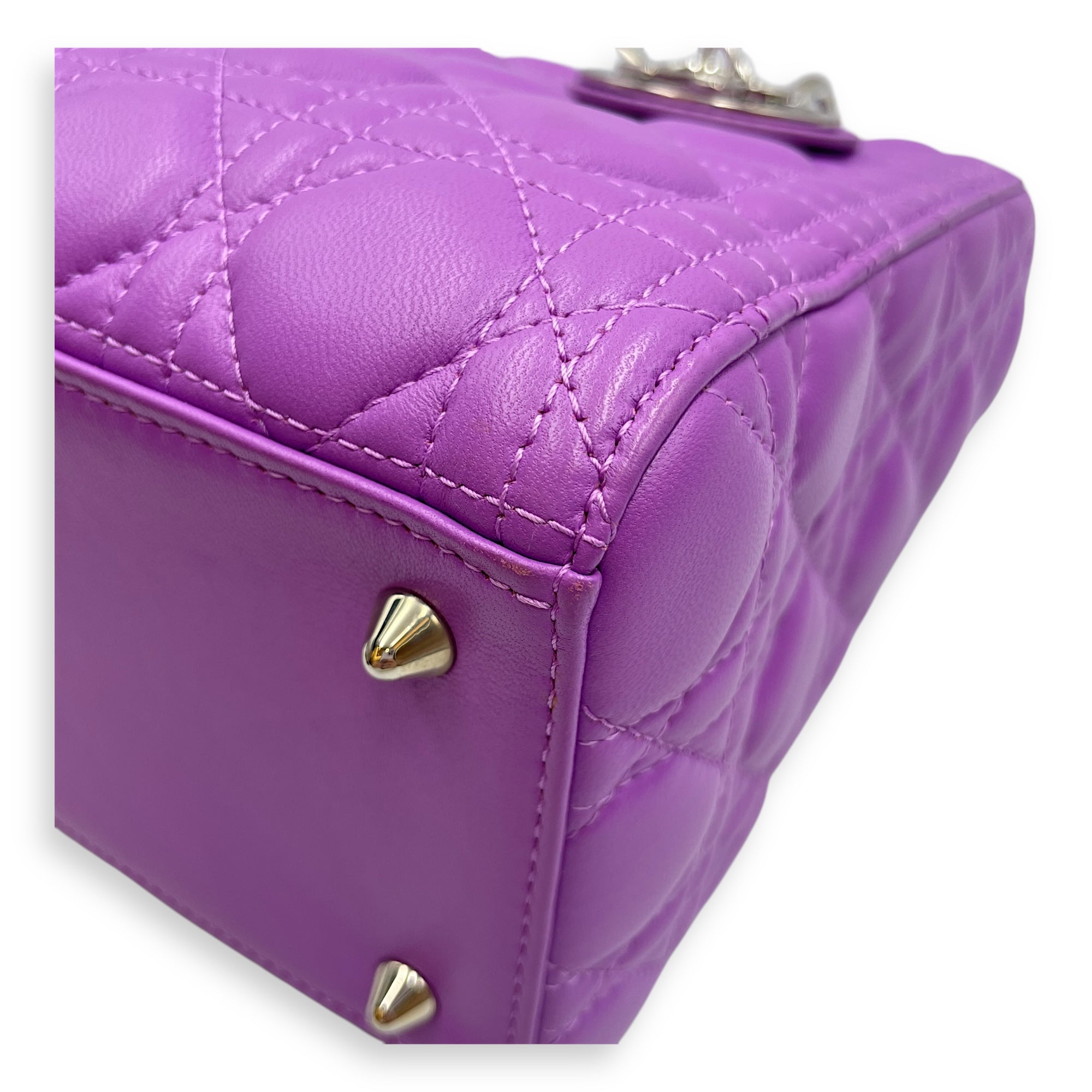 Lady Dior Medium Purple Top Handle Bag in Lambskin, Silver hardware