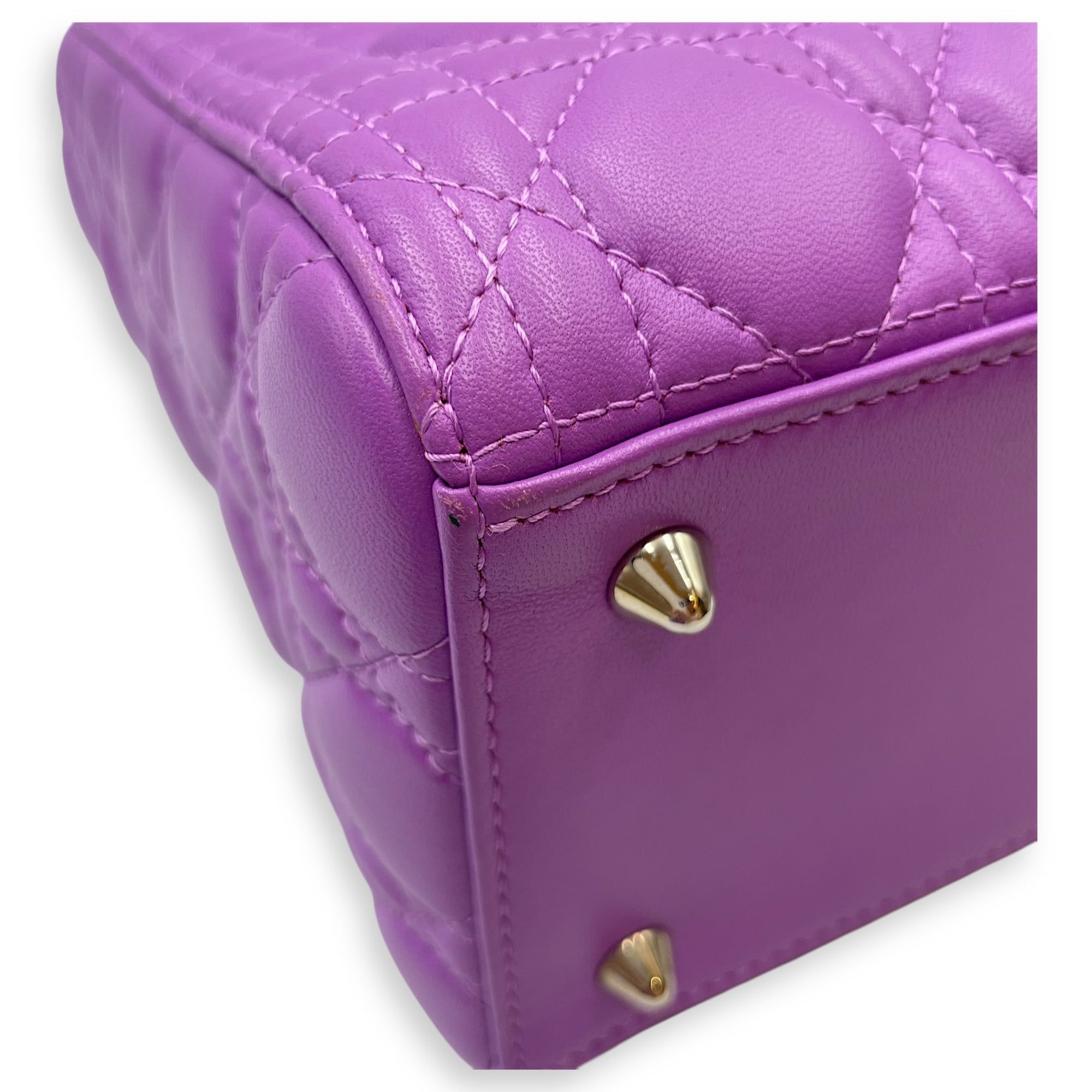 Lady Dior Medium Purple Top Handle Bag in Lambskin, Silver hardware