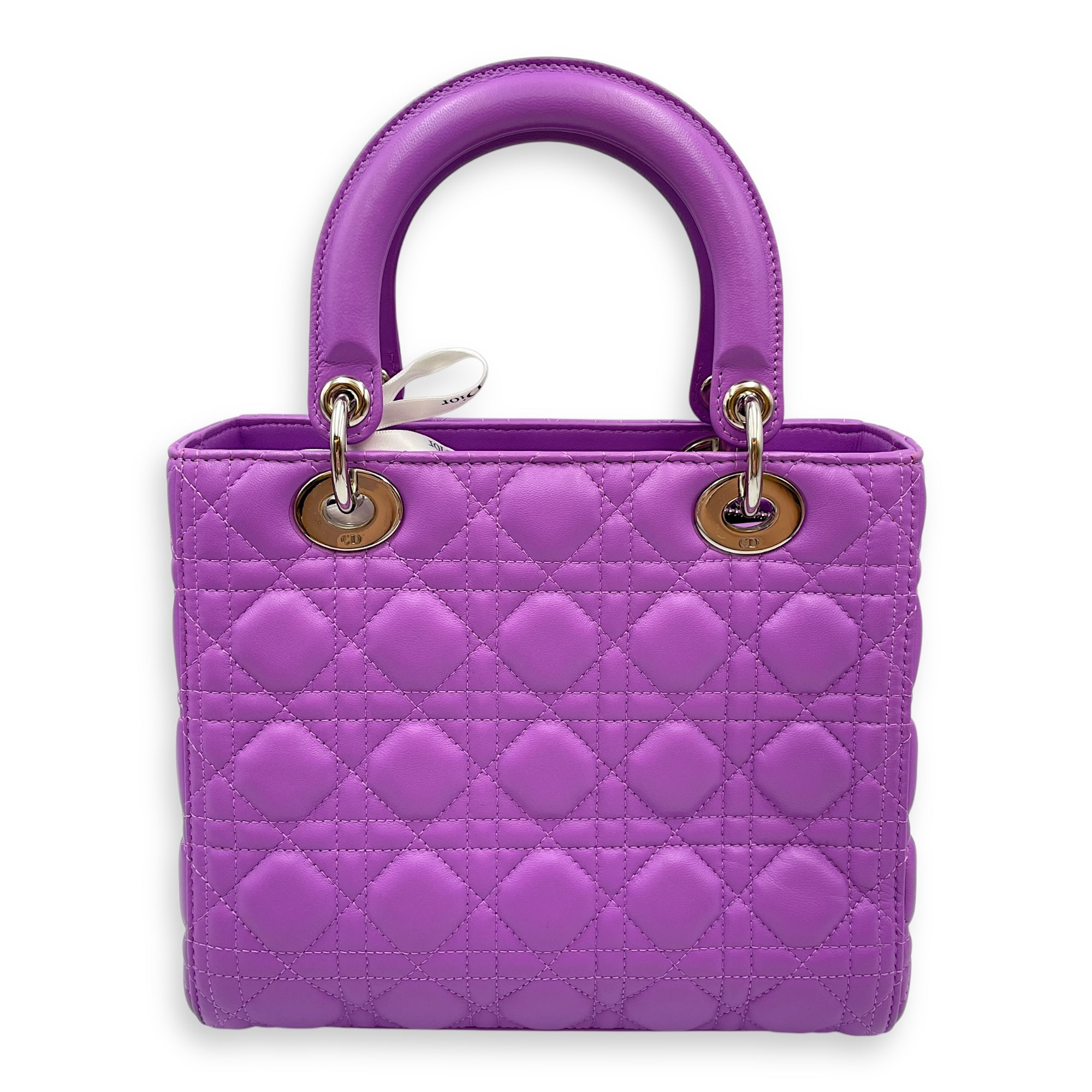 Lady Dior Medium Purple Top Handle Bag in Lambskin, Silver hardware
