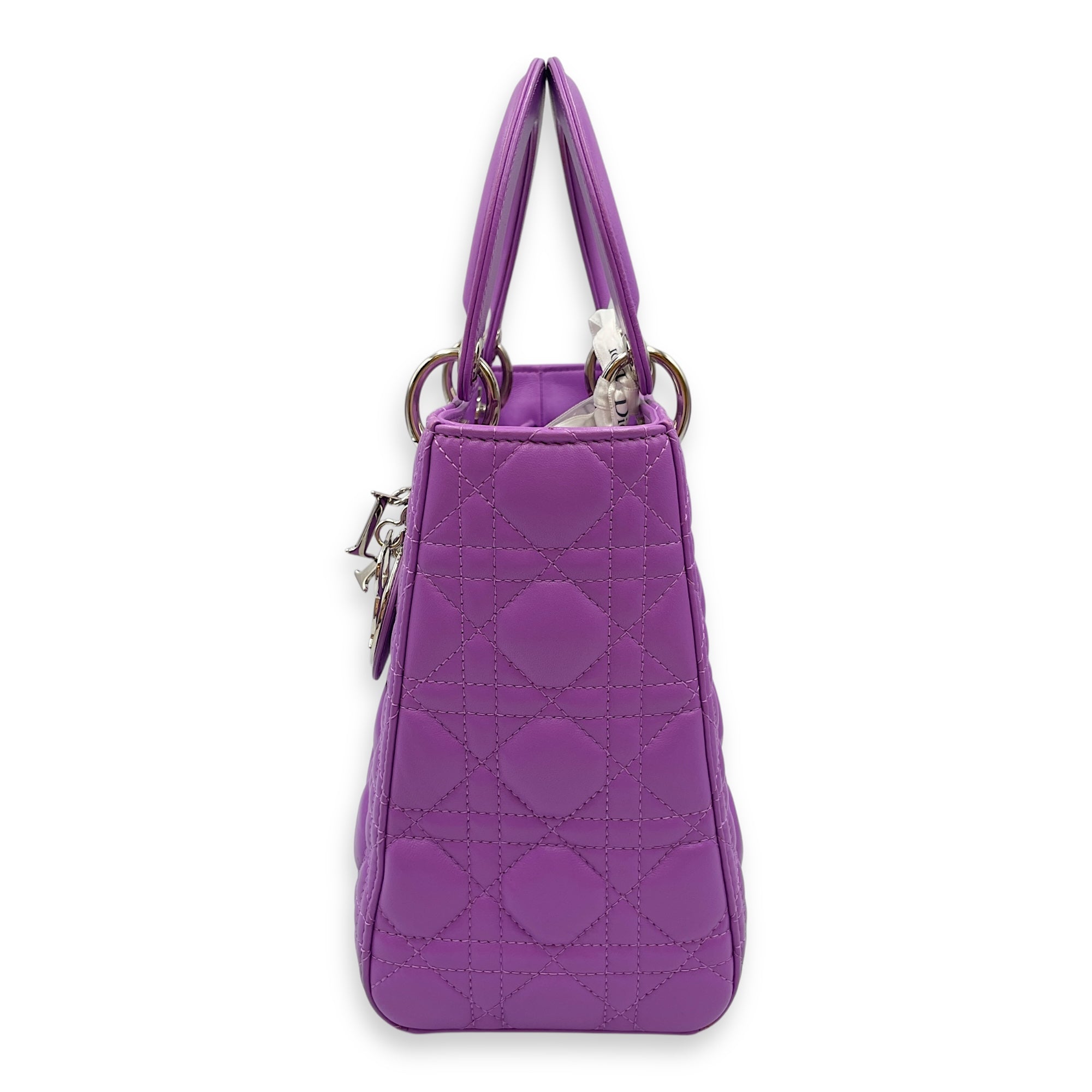 Lady Dior Medium Purple Top Handle Bag in Lambskin, Silver hardware