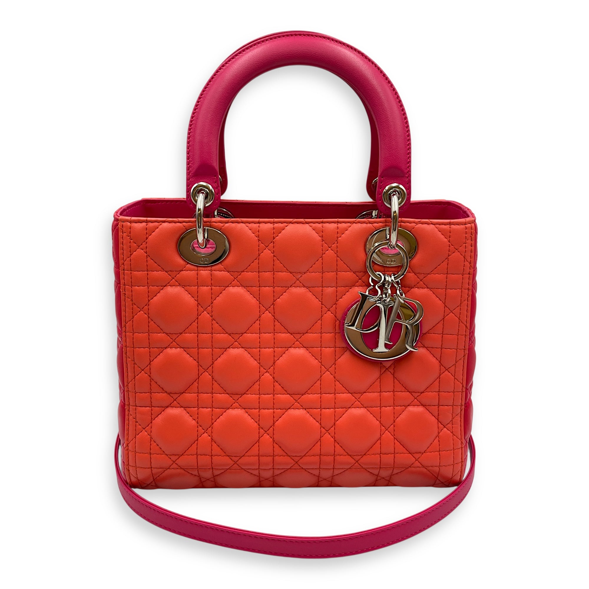 Lady Dior Medium Multi-colour Top Handle Bag in Lambskin, Silver hardware
