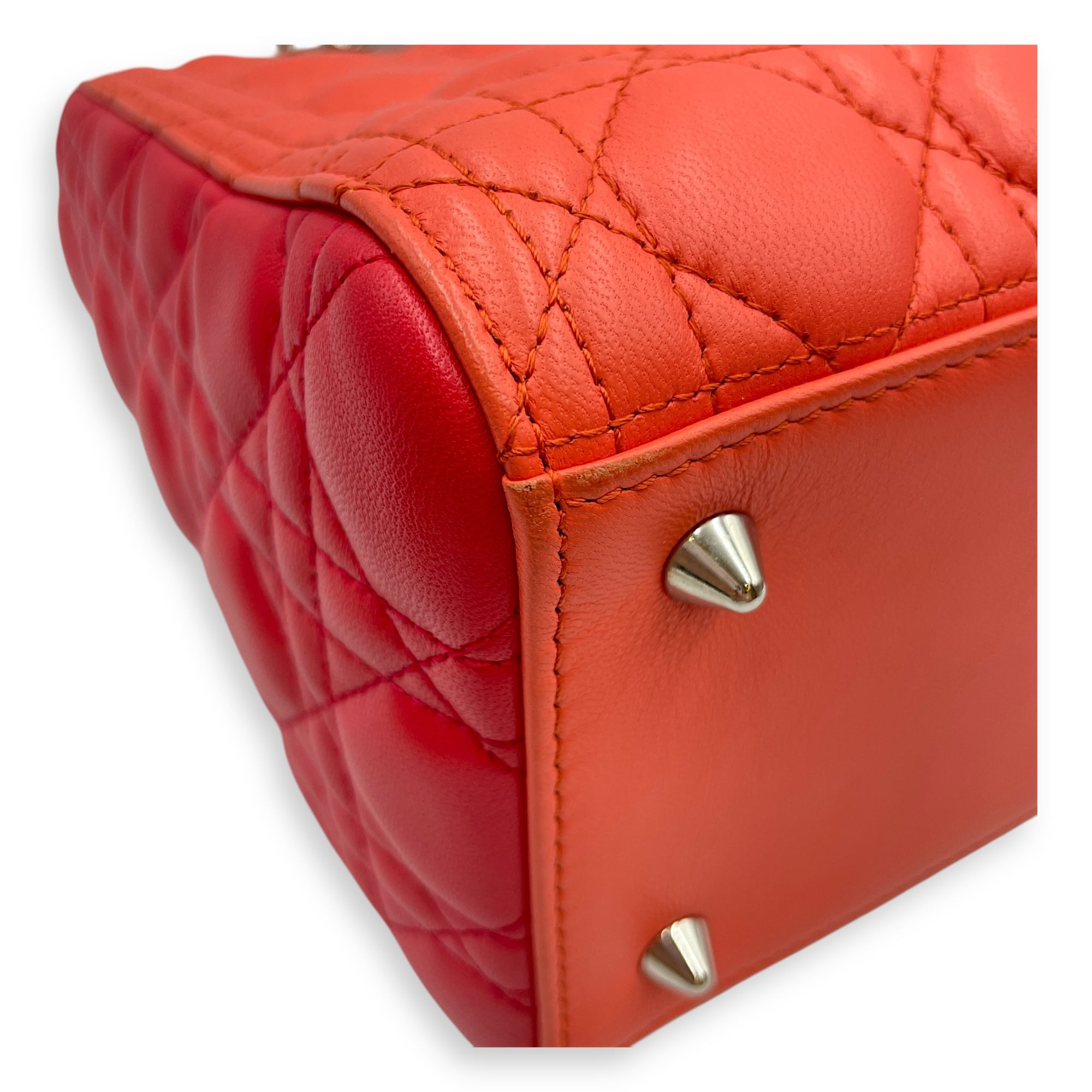 Lady Dior Medium Multi-colour Top Handle Bag in Lambskin, Silver hardware