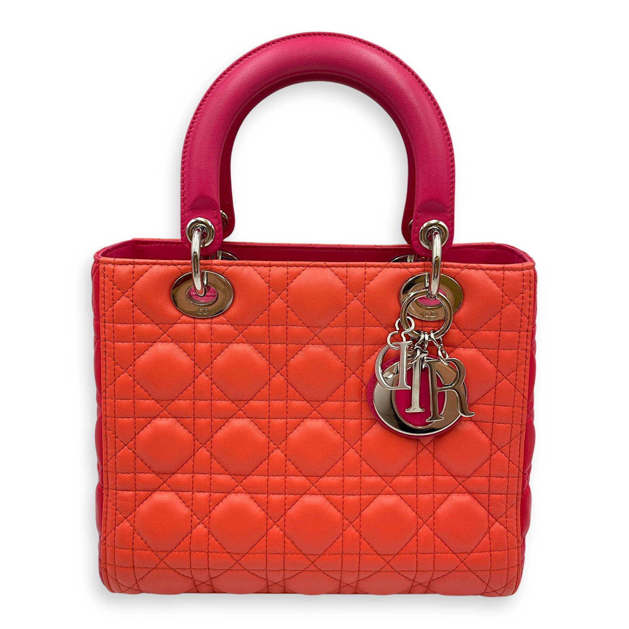 Lady Dior Medium Multi-colour Top Handle Bag in Lambskin, Silver hardware