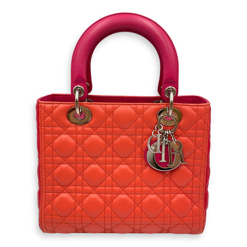 Lady Dior Medium Multi-colour Top Handle Bag in Lambskin, Silver hardware