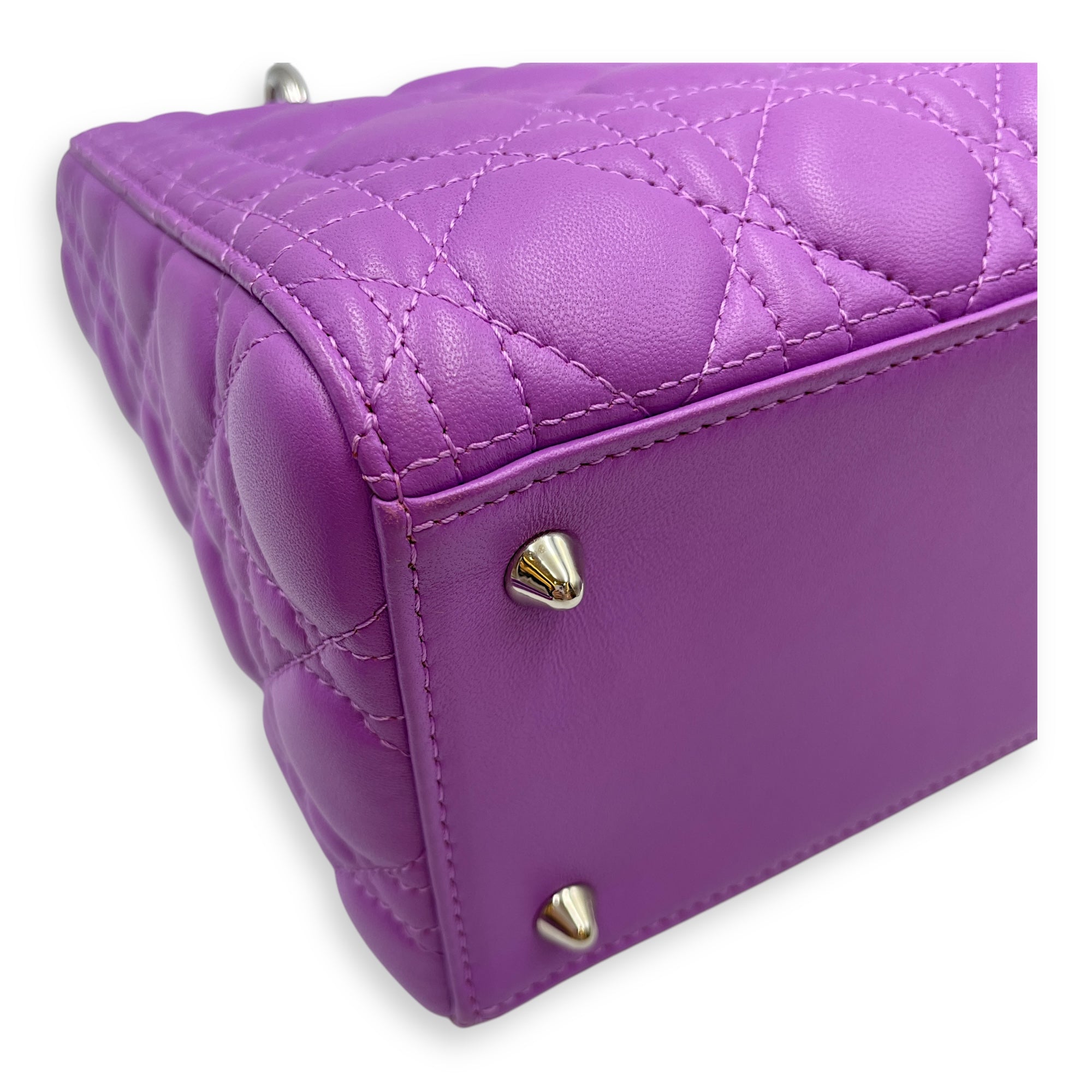 Lady Dior Medium Purple Top Handle Bag in Lambskin, Silver hardware