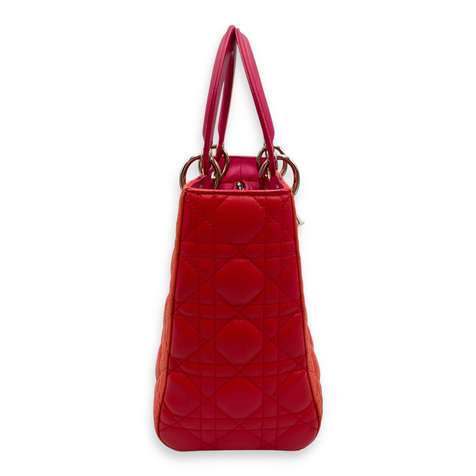 Lady Dior Medium Multi-colour Top Handle Bag in Lambskin, Silver hardware