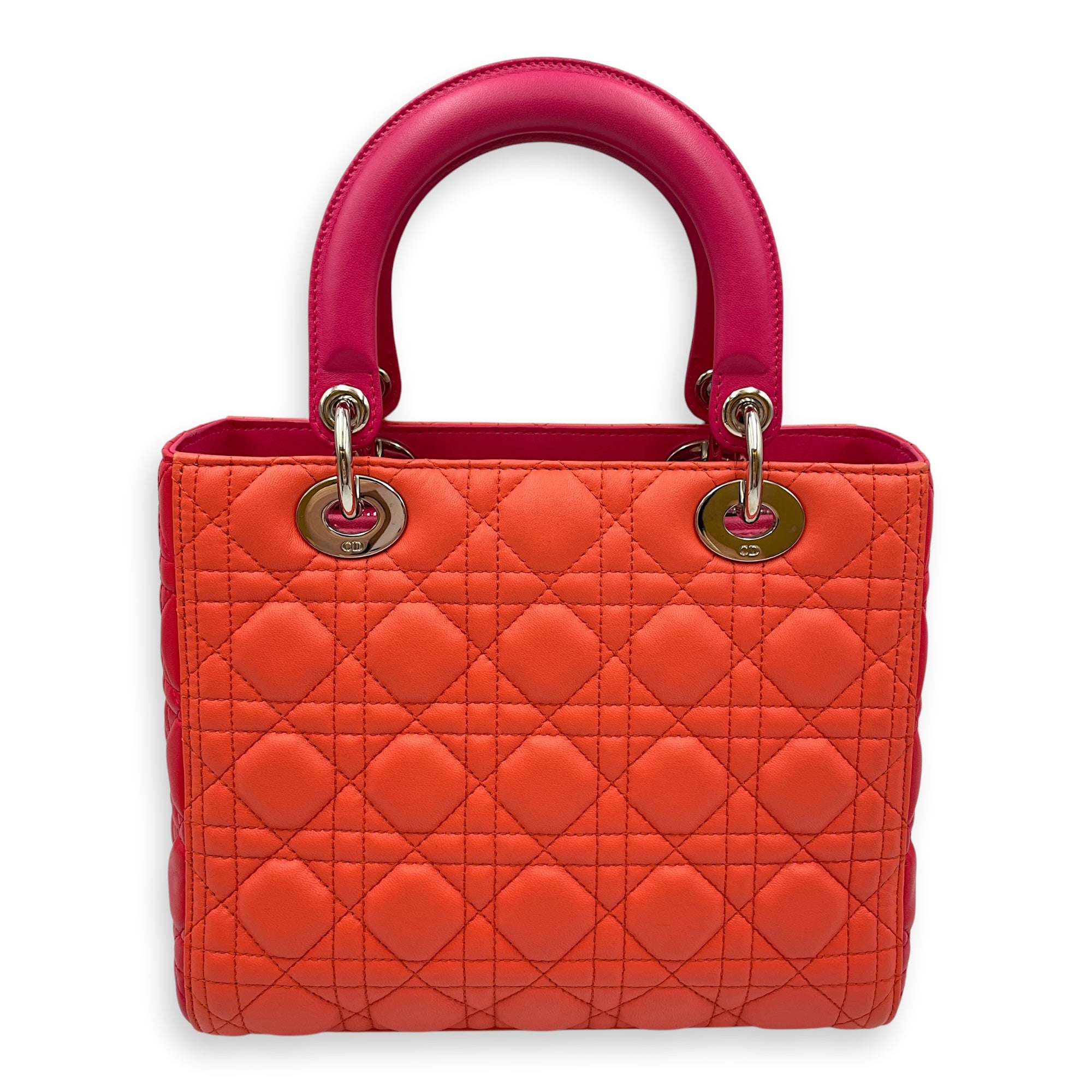 Lady Dior Medium Multi-colour Top Handle Bag in Lambskin, Silver hardware