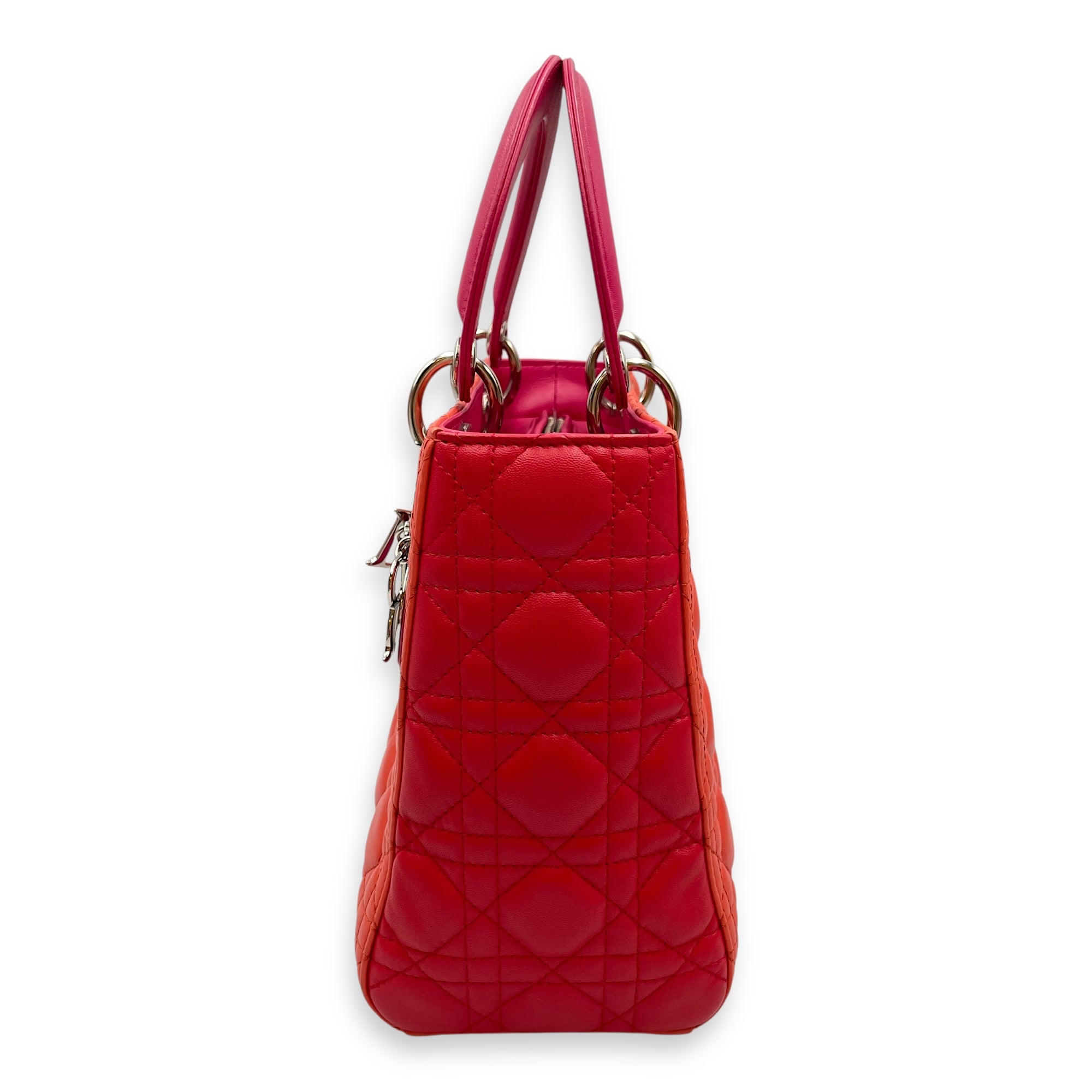 Lady Dior Medium Multi-colour Top Handle Bag in Lambskin, Silver hardware