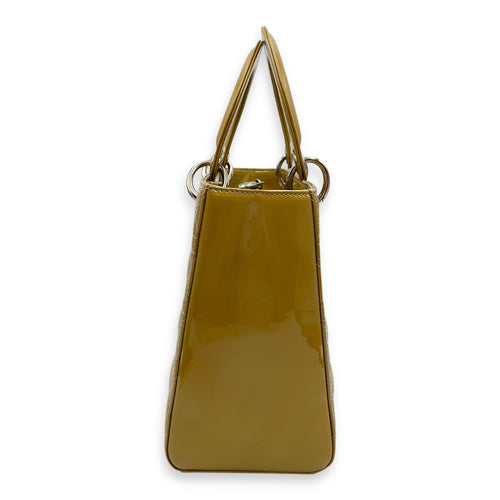 Lady Dior Medium Yellow Top Handle Bag in Patent Leather, Silver hardware