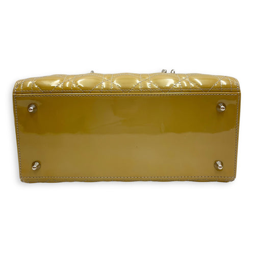 Lady Dior Medium Yellow Top Handle Bag in Patent Leather, Silver hardware