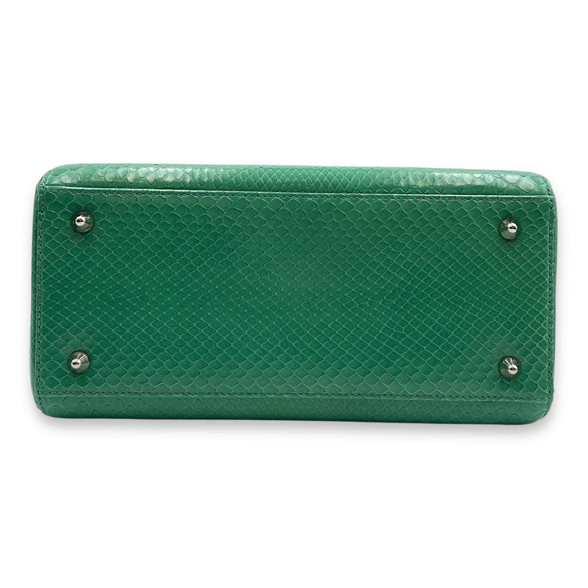 Lady Dior Medium Green Top Handle Bag in Python, Silver hardware