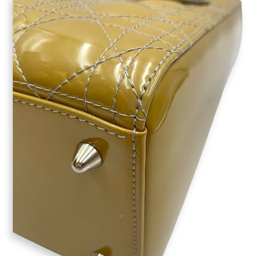 Lady Dior Medium Yellow Top Handle Bag in Patent Leather, Silver hardware
