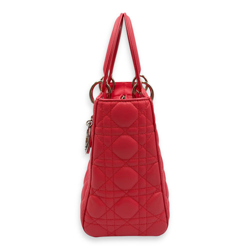 Lady Dior Medium Pink Top Handle Bag in Lambskin, Silver hardware