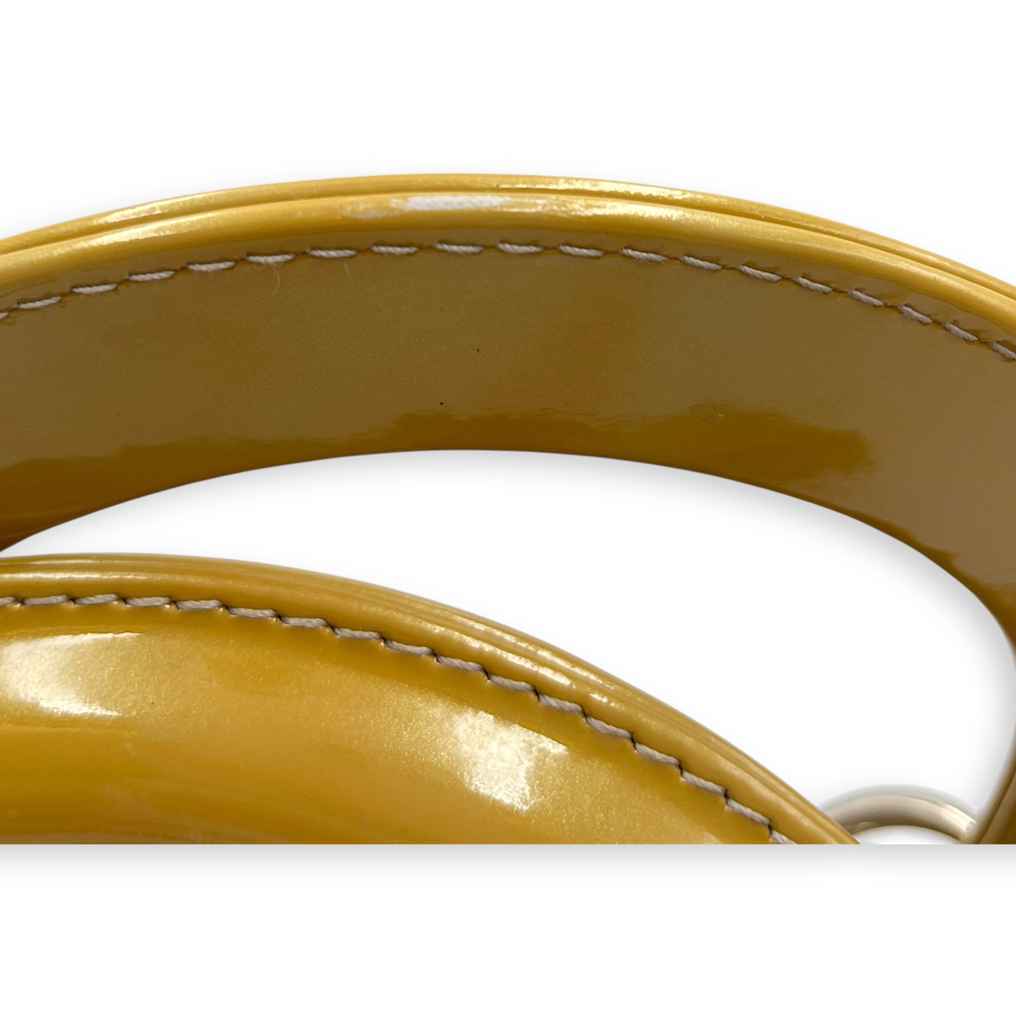 Lady Dior Medium Yellow Top Handle Bag in Patent Leather, Silver hardware
