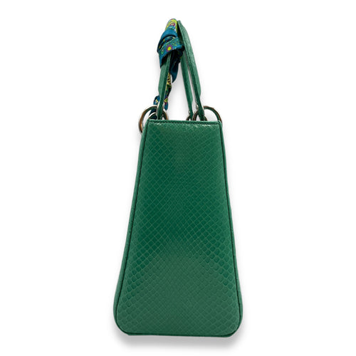 Lady Dior Medium Green Top Handle Bag in Python, Silver hardware