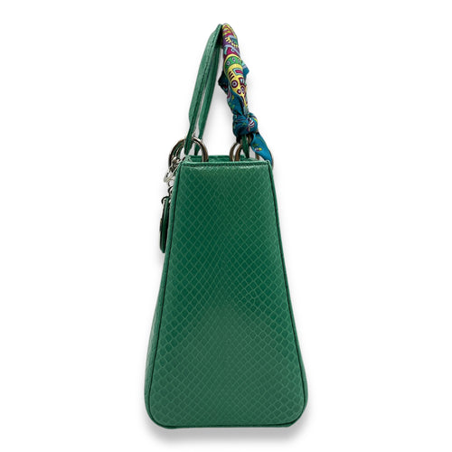 Lady Dior Medium Green Top Handle Bag in Python, Silver hardware