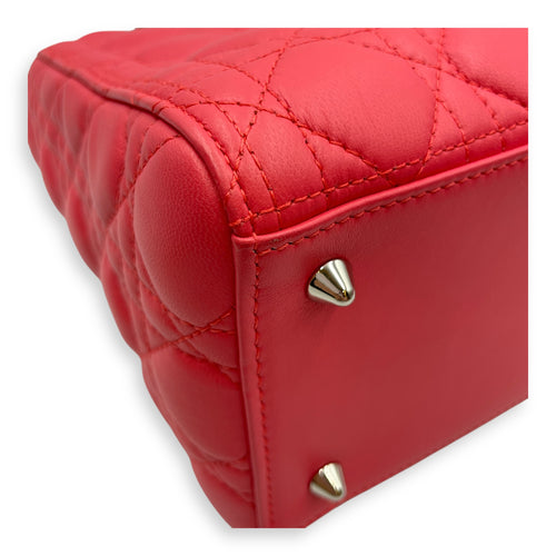 Lady Dior Medium Pink Top Handle Bag in Lambskin, Silver hardware